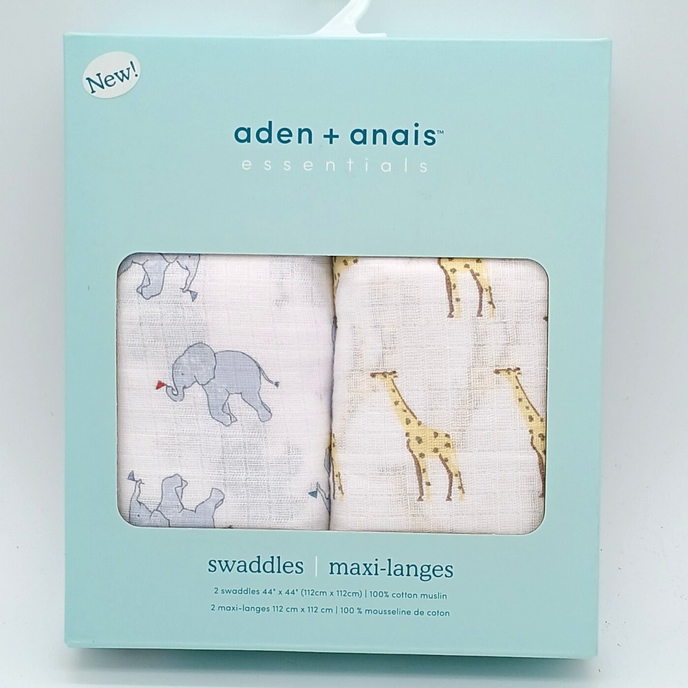 aden + anais Essentials 100% Cotton Muslin Swaddles, 2 Pack, Elephant & Giraffe